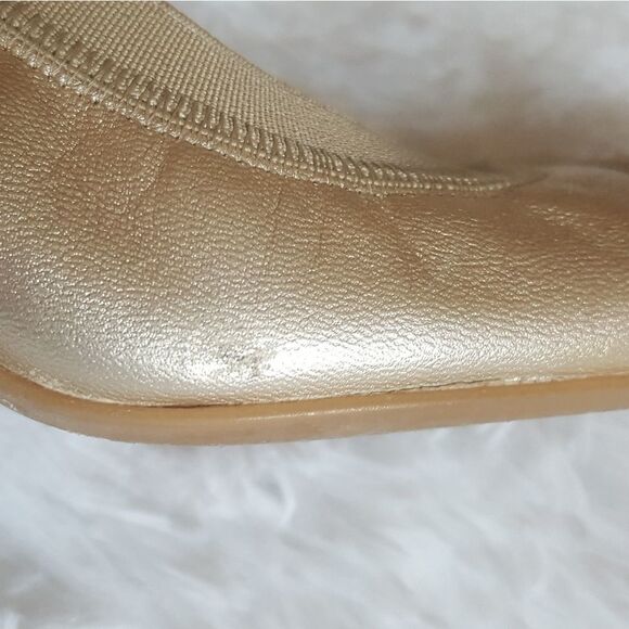 Stuart Weitzman Vintage Heels Pumps Gold Elastic Top Trim Block Heel Size 7.5 - Picture 11 of 16